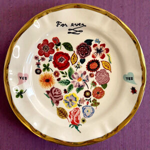 Nathalie Lete Anthropologie For Ever Dinner Plate Heart Floral Wedding Yes READ